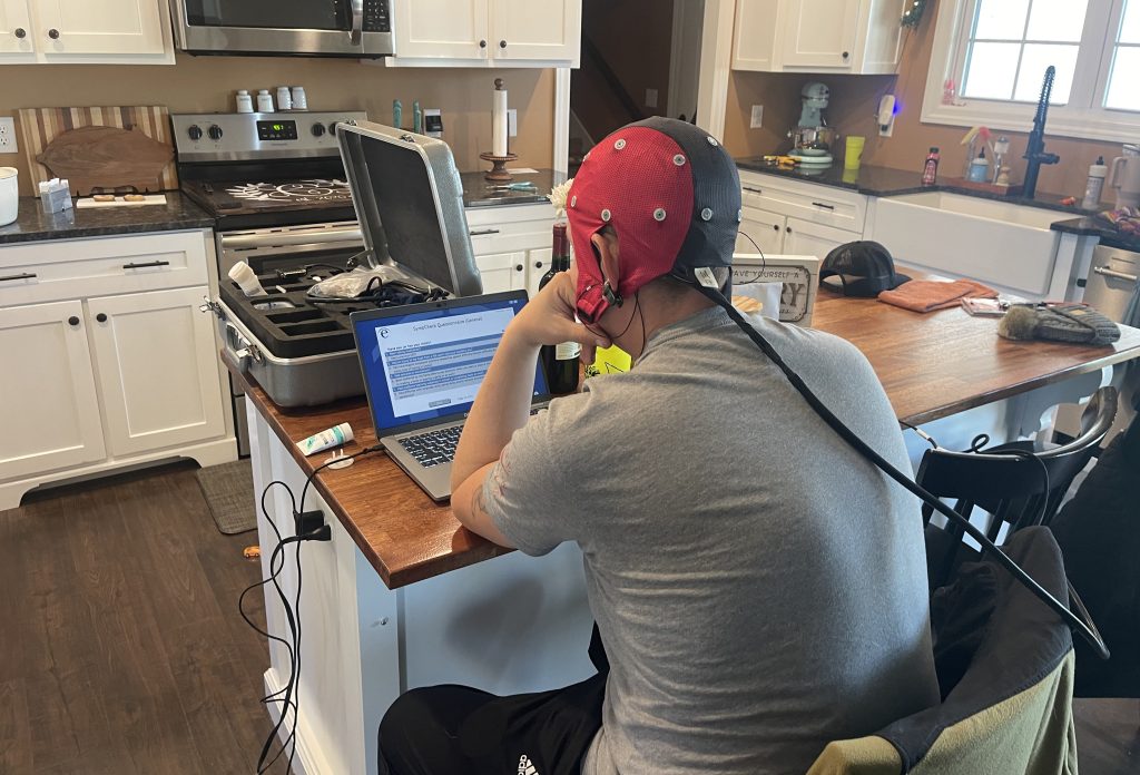 Veteran receiving brain scan with qEEG for ASU study.